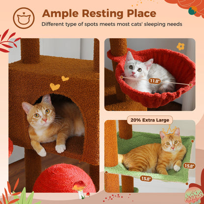 Cat Tree, Floor to Ceiling, Cat Tower Adjustable Height with Cat Condo, Cozy Hammock and Scratching Post