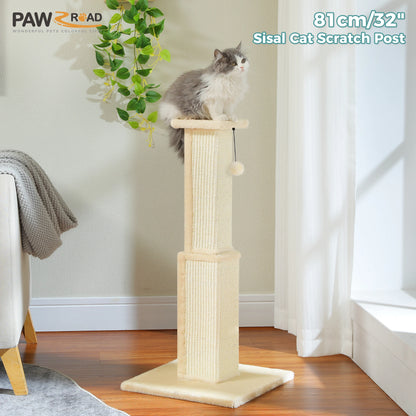 Large Cat Scratching Post for Indoor Cats, Ultimate Scratch Post with Woven Sisal Dangling Ball