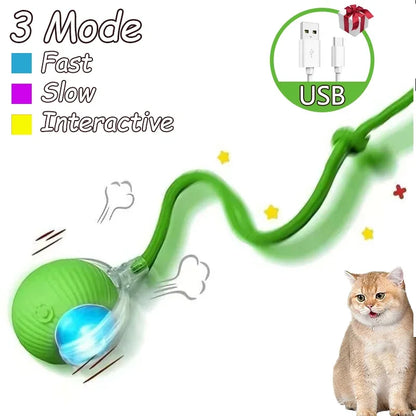 2Pcs Cat Interactive Ball, Automatic Rolling Ball Faux Tail ,Rechargeable Smart Pet Electric, Imitates a mouse