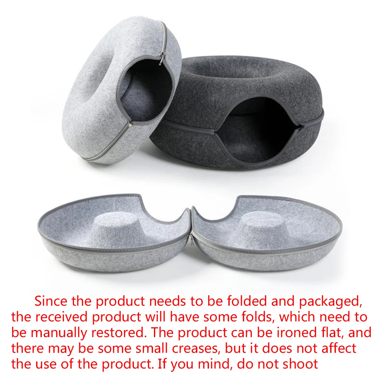 Felt Donut Bed for Cats or Small Dogs House With Breather Hole,  Dog Bed,  Interactive Play Toys for Cats to Hide 2 in