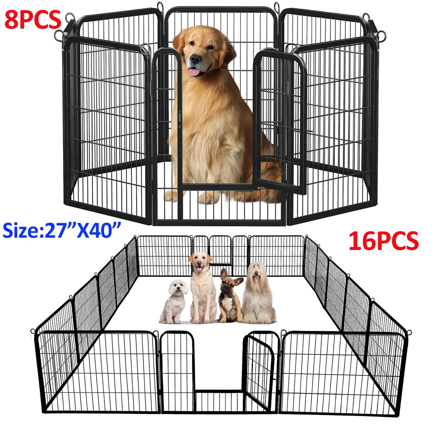 Dog Playpen with Door, Outdoor/Indoor Foldable Metal Pet Fence, Heavy Duty Exercise Pen for Yard, RV Camping