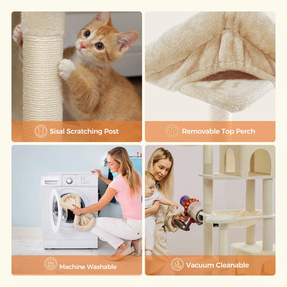 Tall Cat Tree for Indoor Cats, Big Cat Tower with Super Large Hammock, Cat Climbing Tree with Scratching Posts, Condo House Black