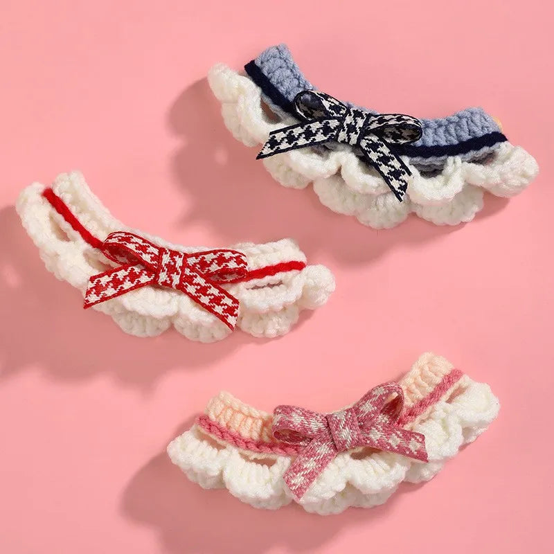 Cute Bow-knot Hand-knitted Cat or Puppy  Adjustable Collar