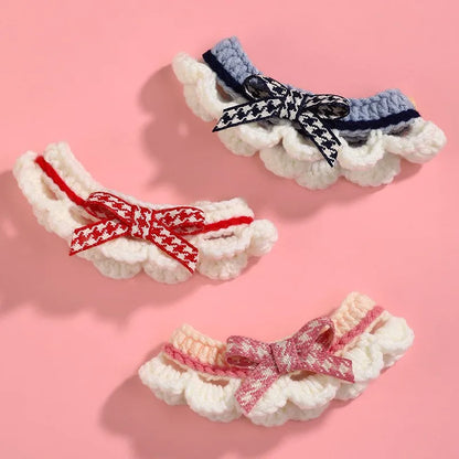 Cute Bow-knot Hand-knitted Cat or Puppy  Adjustable Collar