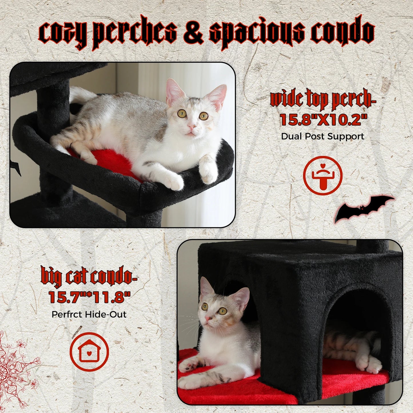 Tall Cat Tree for Indoor Cats, Big Cat Tower with Super Large Hammock, Cat Climbing Tree with Scratching Posts, Condo House Black