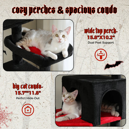 Tall Cat Tree for Indoor Cats, Big Cat Tower with Super Large Hammock, Cat Climbing Tree with Scratching Posts, Condo House Black