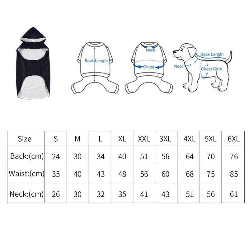 Dog Raincoat, Waterproof Hoodie,  Rain Poncho, Pet Rainwear Clothes with Reflective Stripe for All Sizes