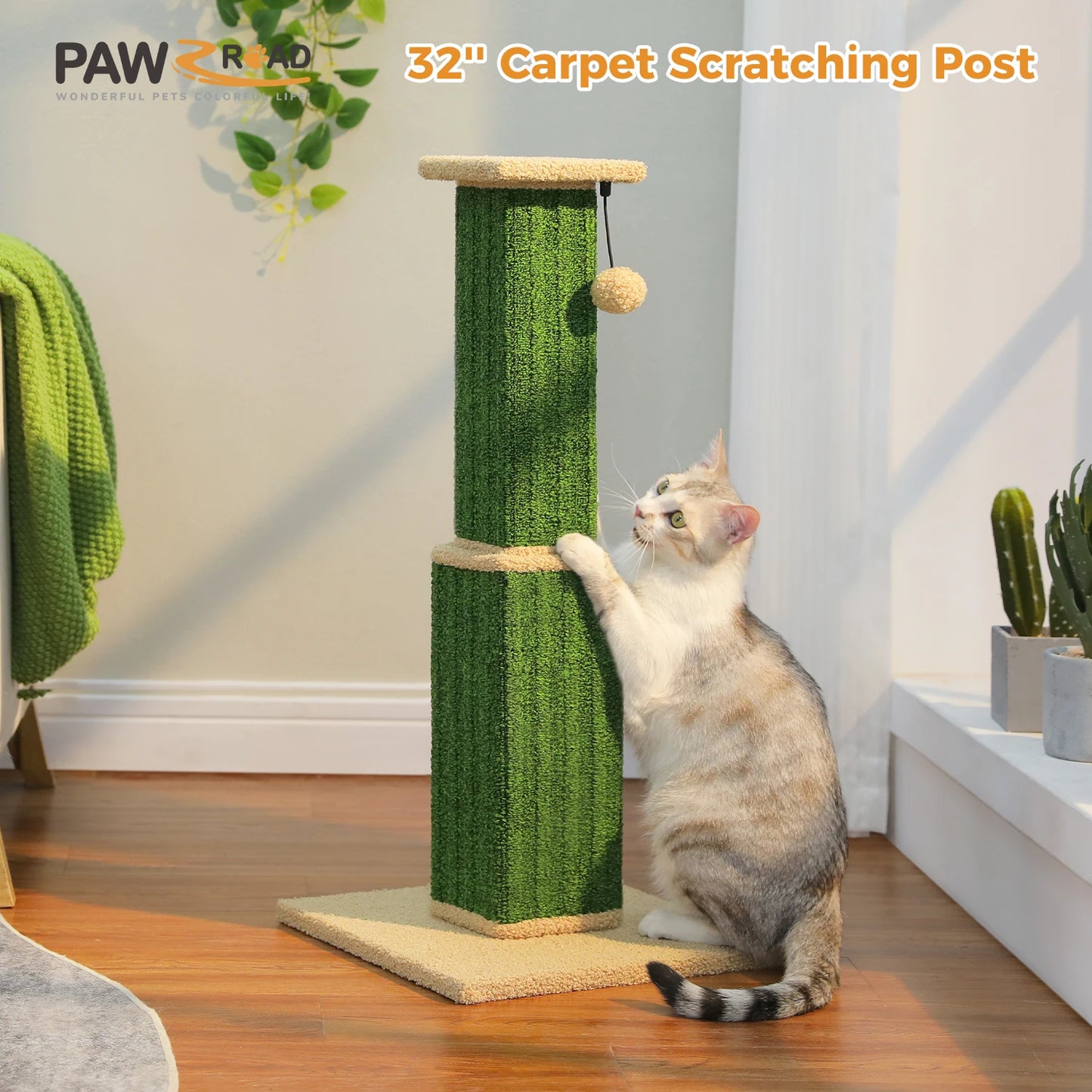 Large Cat Scratching Post for Indoor Cats, Ultimate Scratch Post with Woven Sisal Dangling Ball