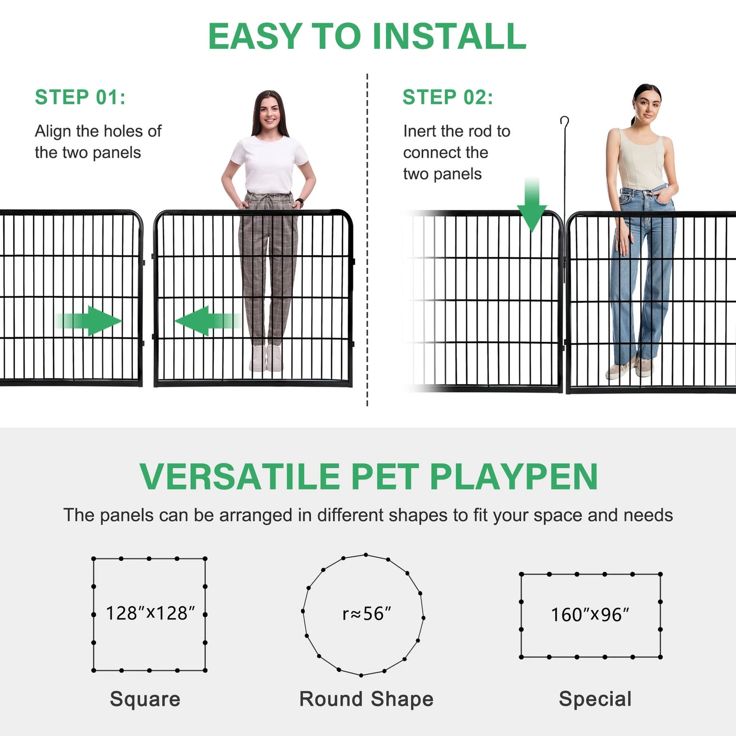 Dog Playpen, 16 Panels, Foldable and Portable Metal Pet Exercise Pen, 24 Inch Height Outdoor