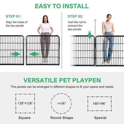 Dog Playpen, 16 Panels, Foldable and Portable Metal Pet Exercise Pen, 24 Inch Height Outdoor