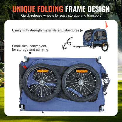 100lbs Pet Cart Bicycle Carrier Dog Bike Trailer with Coupler, Reflectors, Flag, Collapsible to Store for Dogs Travel