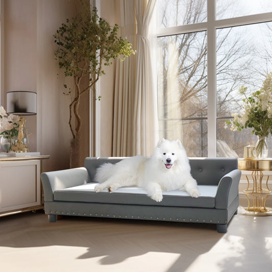 Elevated Dog Bed Sofa, Microfiber, Leather Cover for Large Pet with Removable Cushion