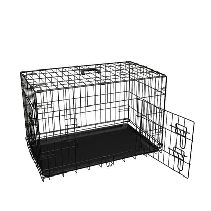 Dog Crate 36 Inch Medium Dog Cage with Divider, Leak-Proof Tray, Double Door,Folding Metal Wire Cage, Indoor Outdoor Travel