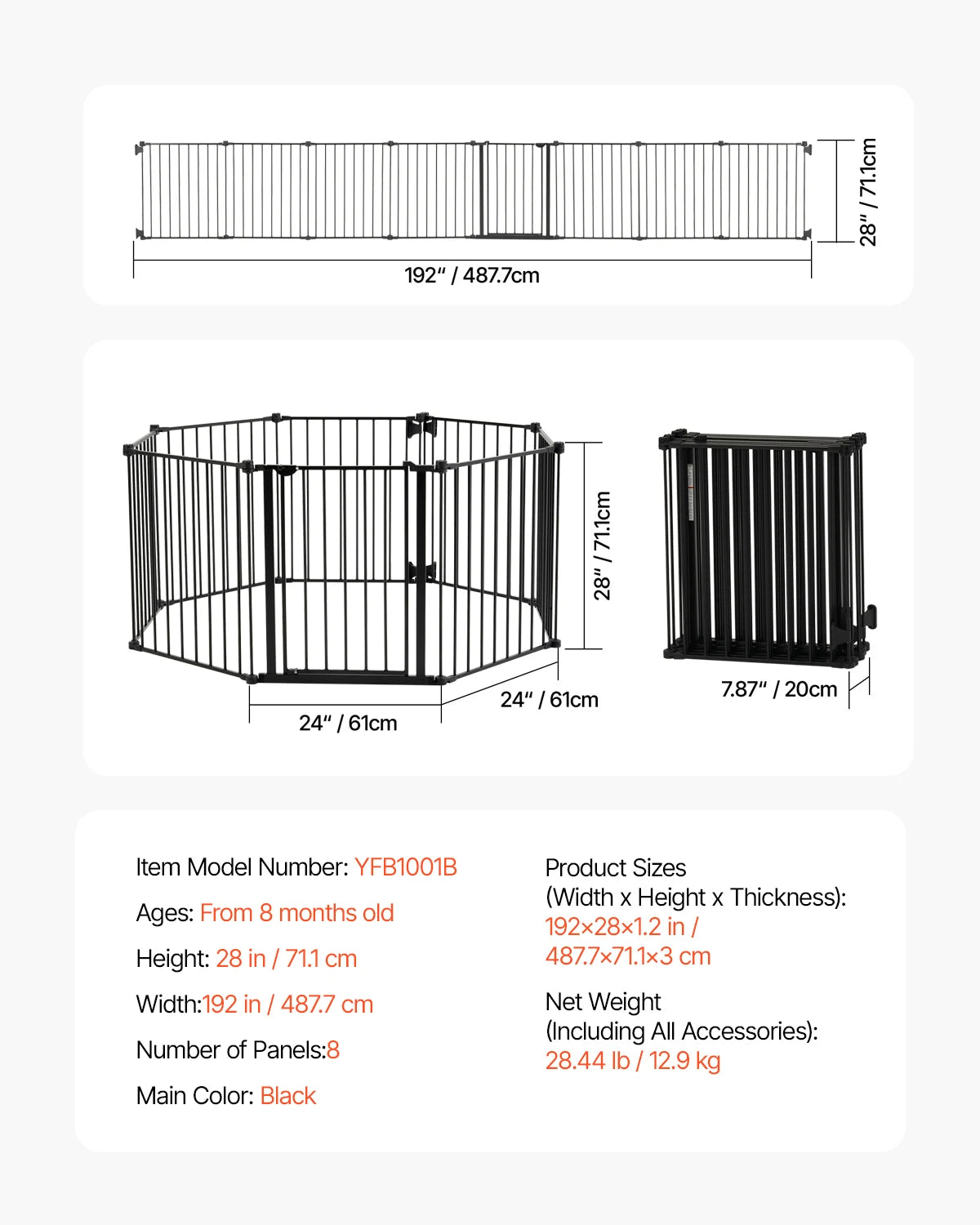 SucceBuy Baby Gate 28/30/36 Inches High, Dog Gate Easy Step Walk Thru, Child Pet Security, Pressure Mount Kit w/ Wall Cups