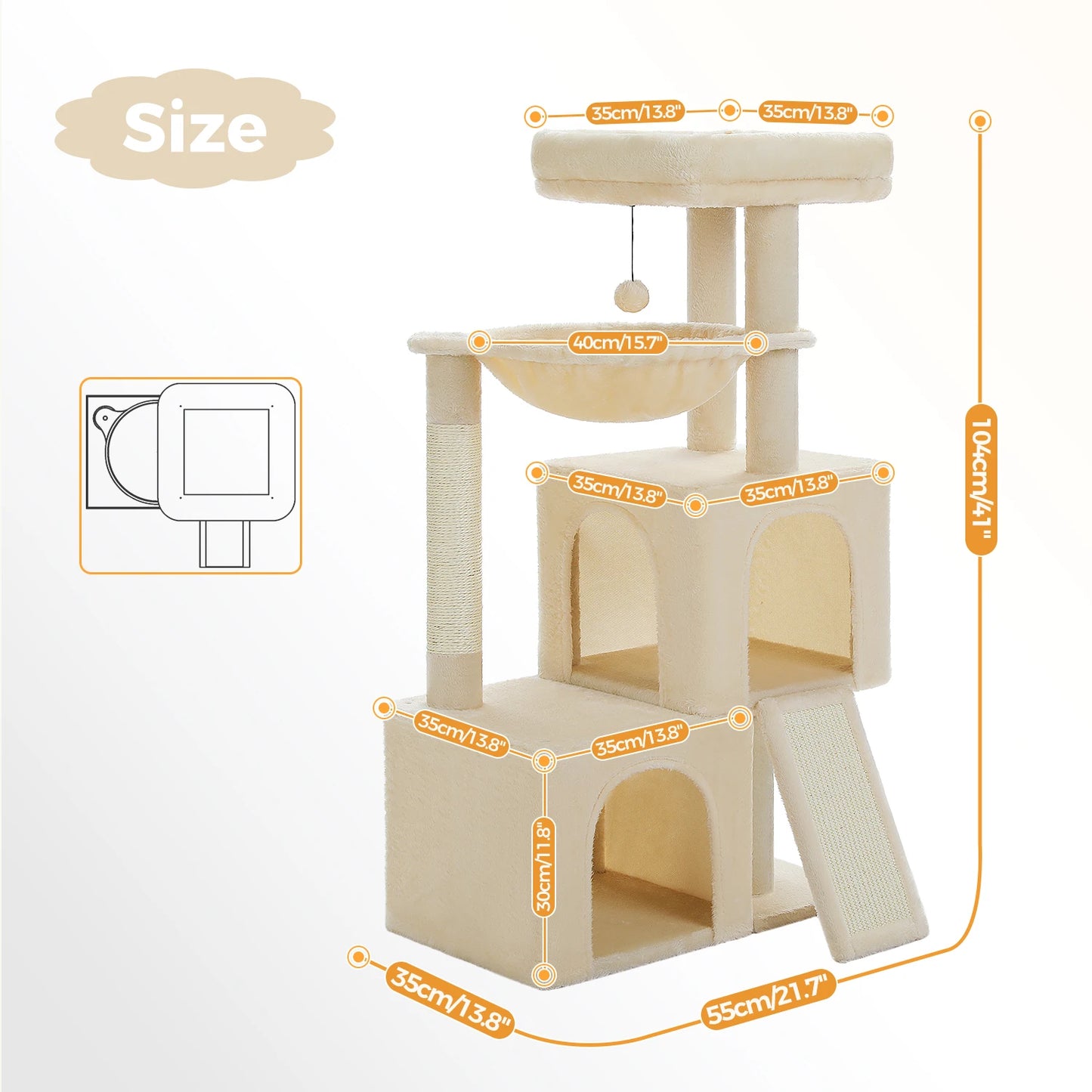 Large Cat Tree for Indoor Cats, Multi-Level Cat Tower with Sisal Scratching Post, 2 Spacious Condo, Cat Scratching Pad