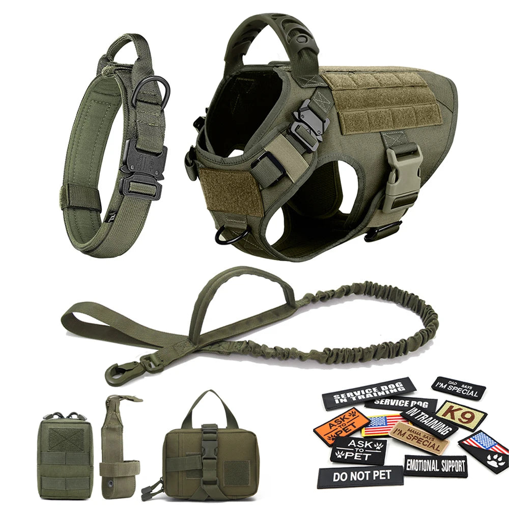 Military Large Dog Harness ,Collar Leash Bags, Patches, Set Pet Malinois Training Vests Tactical Dogs Harnesses Accessories