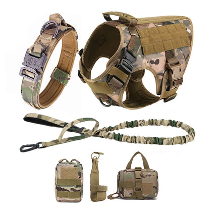 Tactical Dog Harness Collar Leash Molle Pouches For Medium and Large Dogs, Walking Vest Dog Harnesses