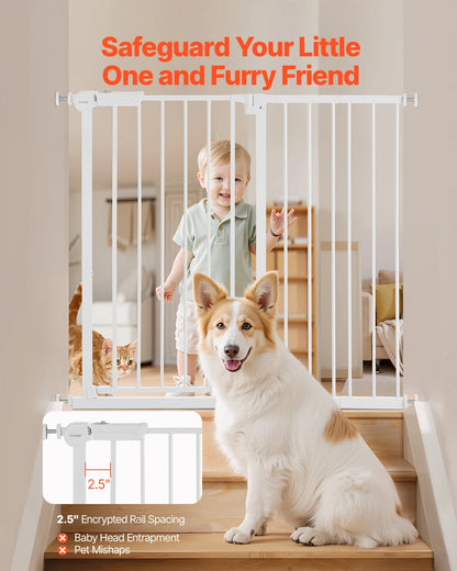 SucceBuy Baby Gate 28/30/36 Inches High, Dog Gate Easy Step Walk Thru, Child Pet Security, Pressure Mount Kit w/ Wall Cups