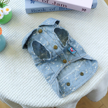 Denim Doggie Pet Jacket, Sleeveless Vest, Jeans Coat, Autumn or Spring Wear,  Apparel For Small, Medium, Dogs or  XS XL sizes for Cat or Puppy
