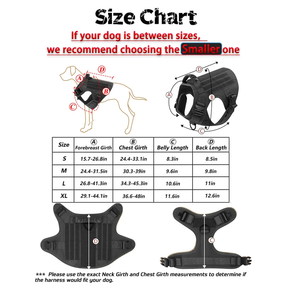Tactical Dog Harness, Leash Set for Large Dogs, Military Harnesses for Training and Walking or Hunting