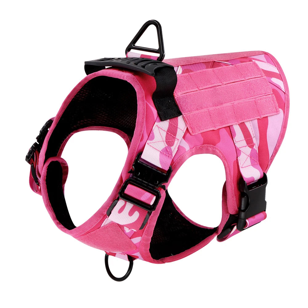Military Pink Camouflage Dog Harness For Large and Medium Dogs , Adjustable Tactical Training Vest