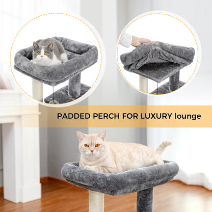 Large Cat Tree for Indoor Cats, Multi-Level Cat Tower with Sisal Scratching Post, 2 Spacious Condo, Cat Scratching Pad