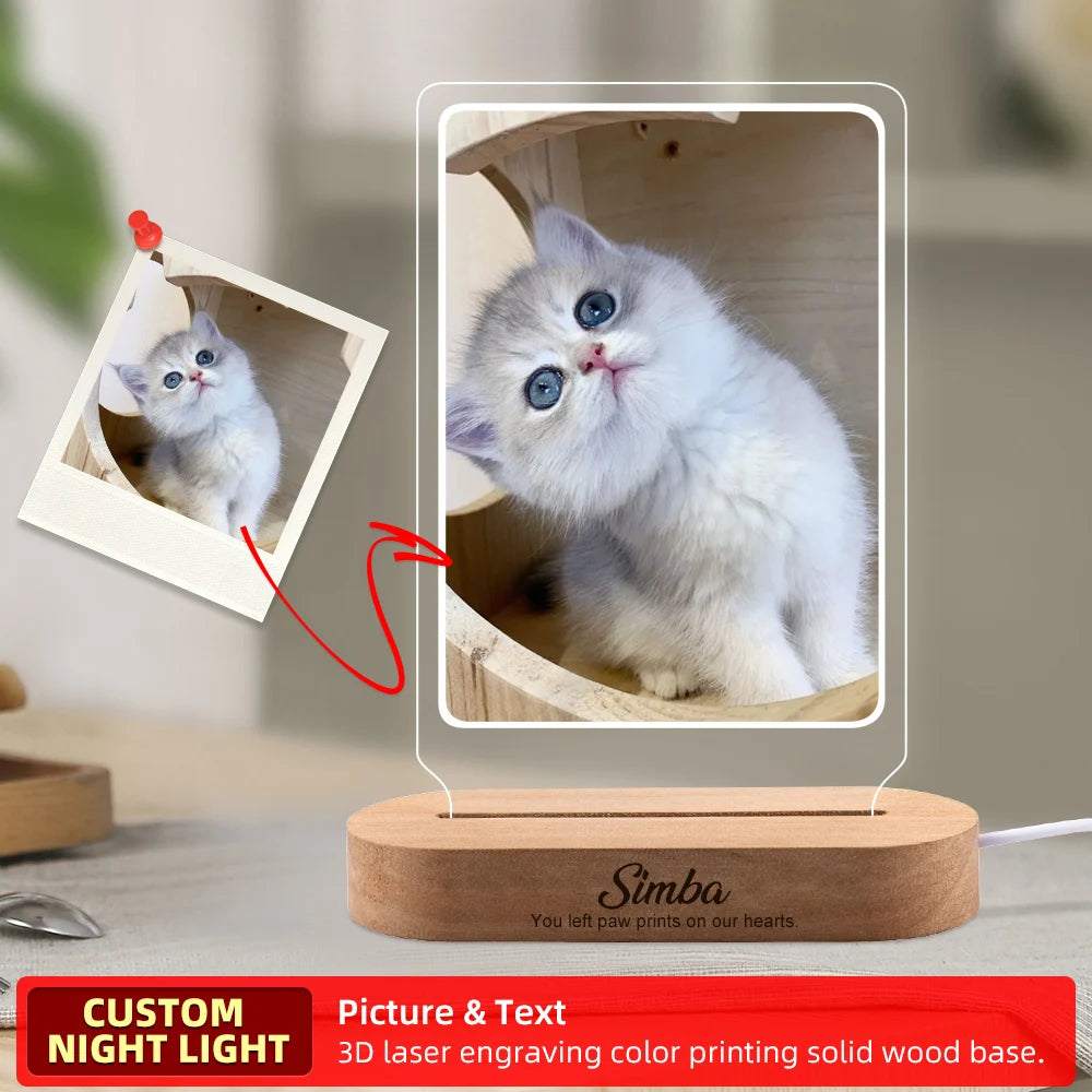 Custom Dog or Any Pet Photo Night Light, Pet Memoral Gift, Light Up Pet Memorial Plaque