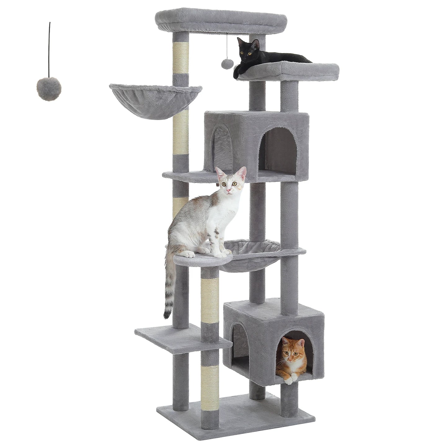 Tall Cat Tree for Indoor Cats, Big Cat Tower with Super Large Hammock, Cat Climbing Tree with Scratching Posts, Condo House Black