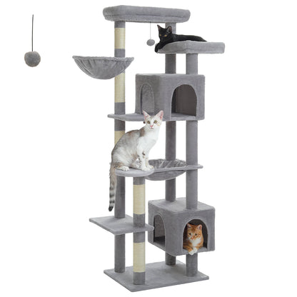 Tall Cat Tree for Indoor Cats, Big Cat Tower with Super Large Hammock, Cat Climbing Tree with Scratching Posts, Condo House Black