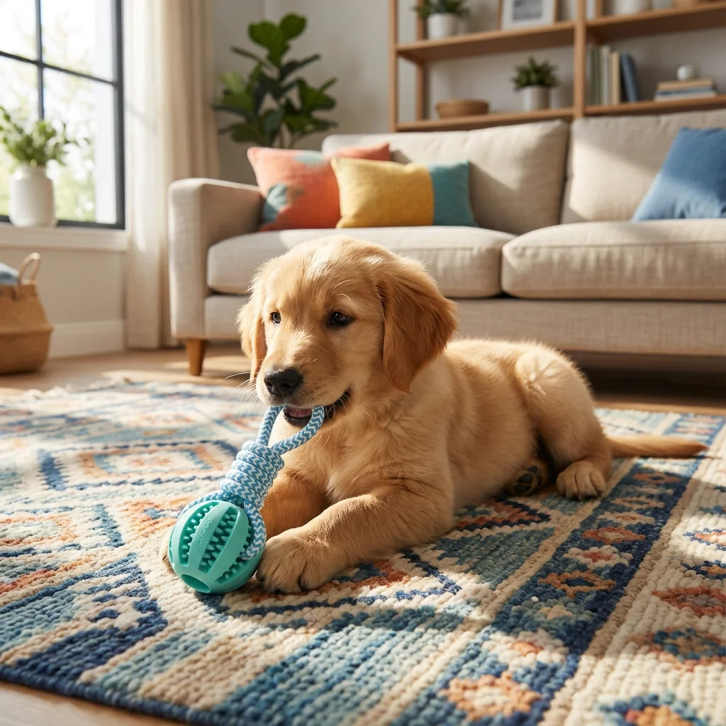 Cotton Rope & Rubber Dog Chew Ball,18x13cm, Durable, for Boredom & Teething