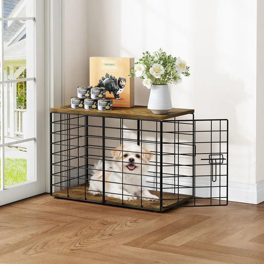 Extra Small Dog Crate, Furniture Stylish Durable Indoor Dog Kennel with Storage Top, Secure Lock