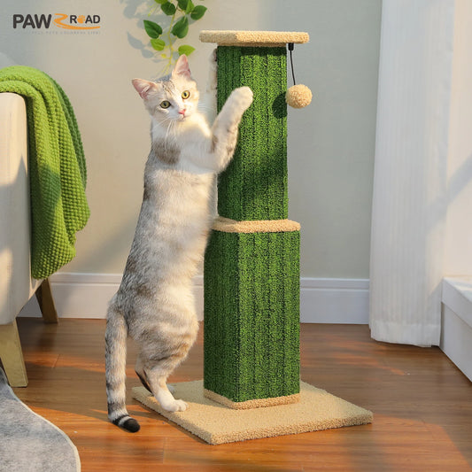 Large Cat Scratching Post for Indoor Cats, Ultimate Scratch Post with Woven Sisal Dangling Ball
