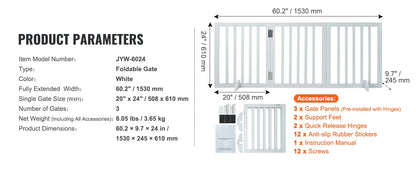 SucceBuy Free Standing Dog Gate, Freestanding Pet Gate with 3 Panels, Foldable for Narrow Passageways, Expandable Dog Barrier