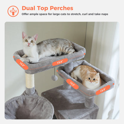 Tall Cat Tree for Indoor Cats, Big Cat Tower with Super Large Hammock, Cat Climbing Tree with Scratching Posts, Condo House Black
