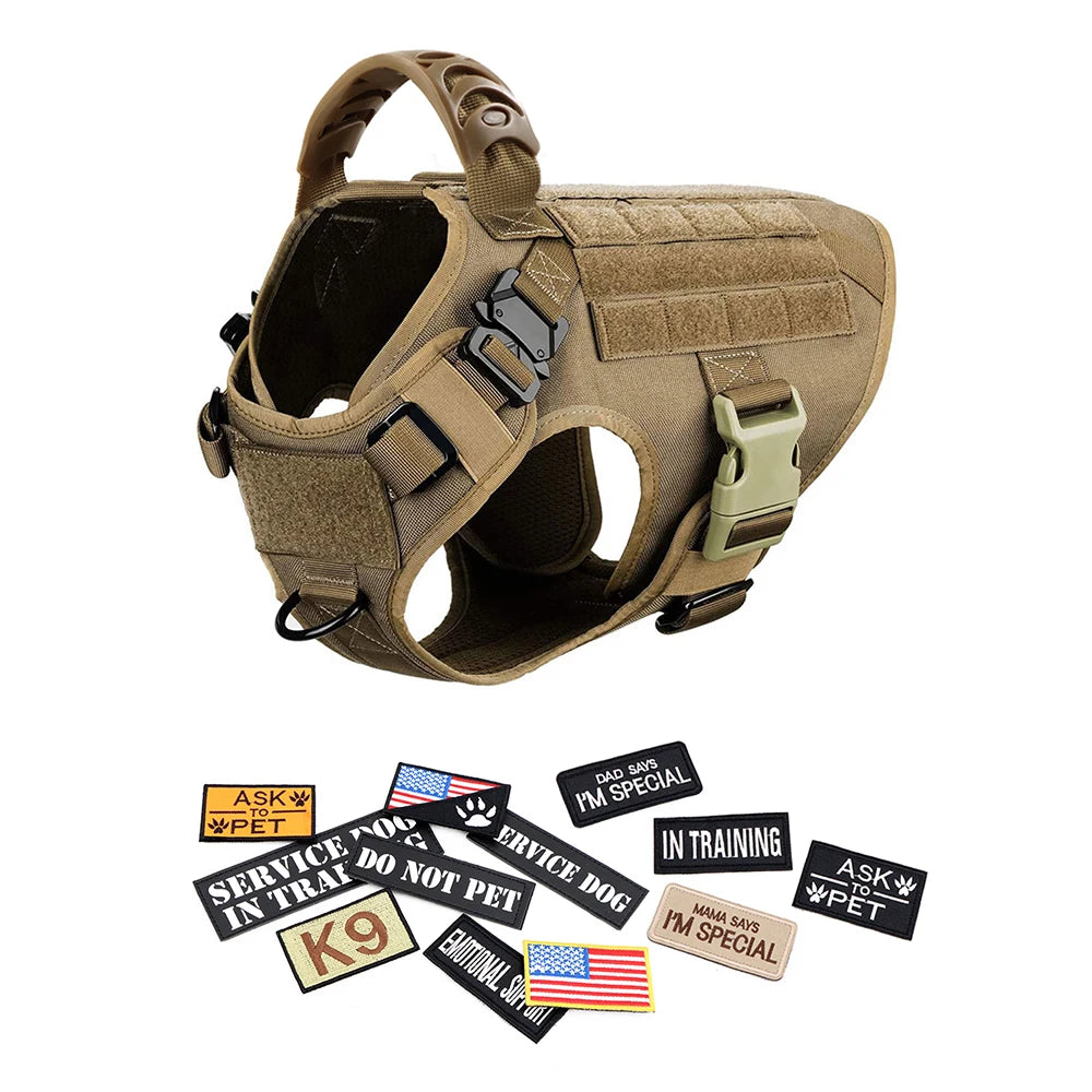 Military Large Dog Harness ,Collar Leash Bags, Patches, Set Pet Malinois Training Vests Tactical Dogs Harnesses Accessories