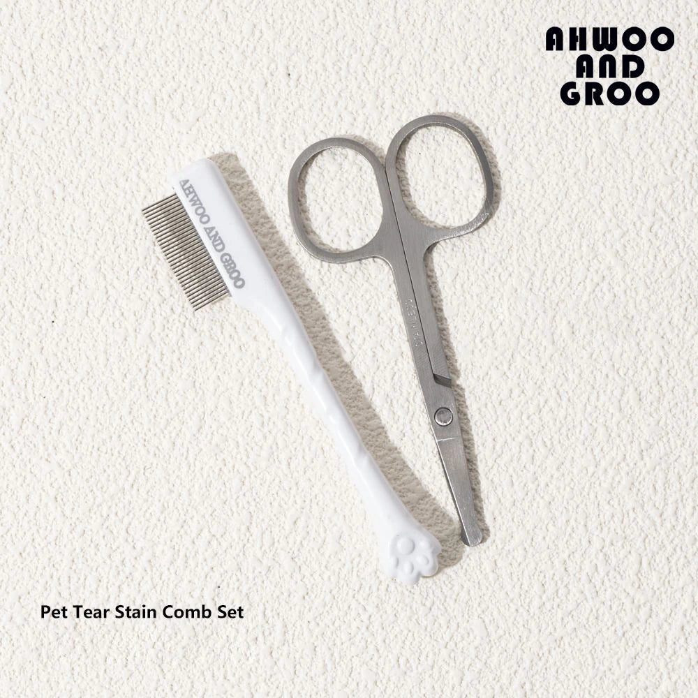 Pet Facial Cleaning Comb Set, Removes Tear Stains, Dog and Cat Hair Repair Scissors, Hair Comb