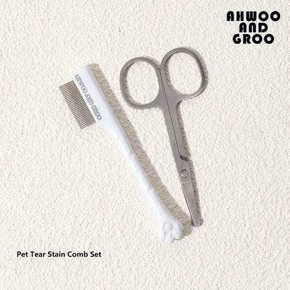 Pet Facial Cleaning Comb Set, Removes Tear Stains, Dog and Cat Hair Repair Scissors, Hair Comb
