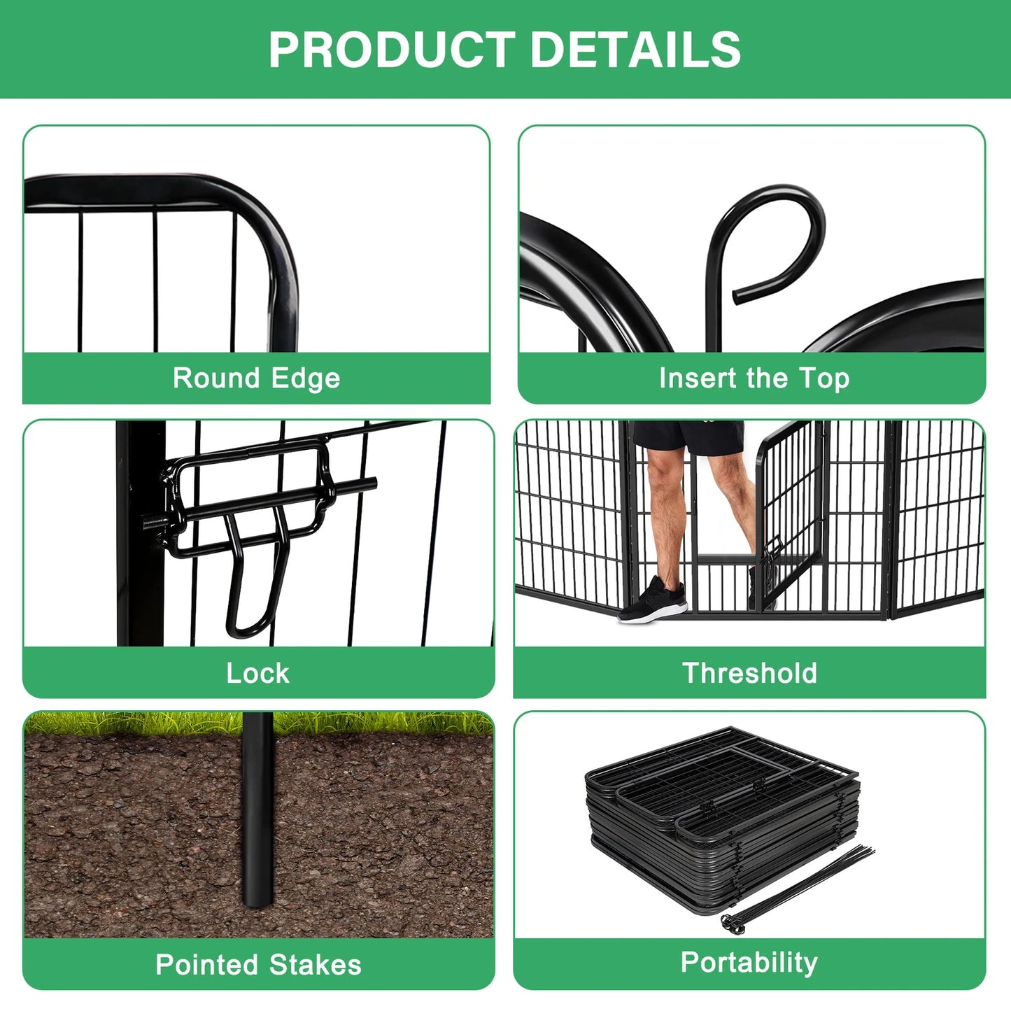 Dog Playpen, 16 Panels, Foldable and Portable Metal Pet Exercise Pen, 24 Inch Height Outdoor