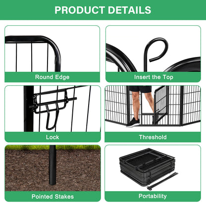 Dog Playpen, 16 Panels, Foldable and Portable Metal Pet Exercise Pen, 24 Inch Height Outdoor