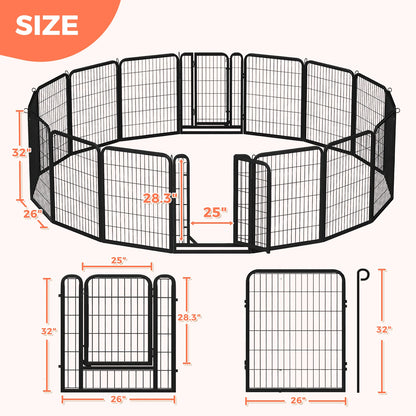 Dog Playpen with Door, Outdoor/Indoor Foldable Metal Pet Fence, Heavy Duty Exercise Pen for Yard, RV Camping
