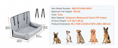 Dog Car Seat Waterproof Dog Booster Seat, Pet Car Seat with Clip-On Safety Leash, Car Bed for Medium or Large Dog