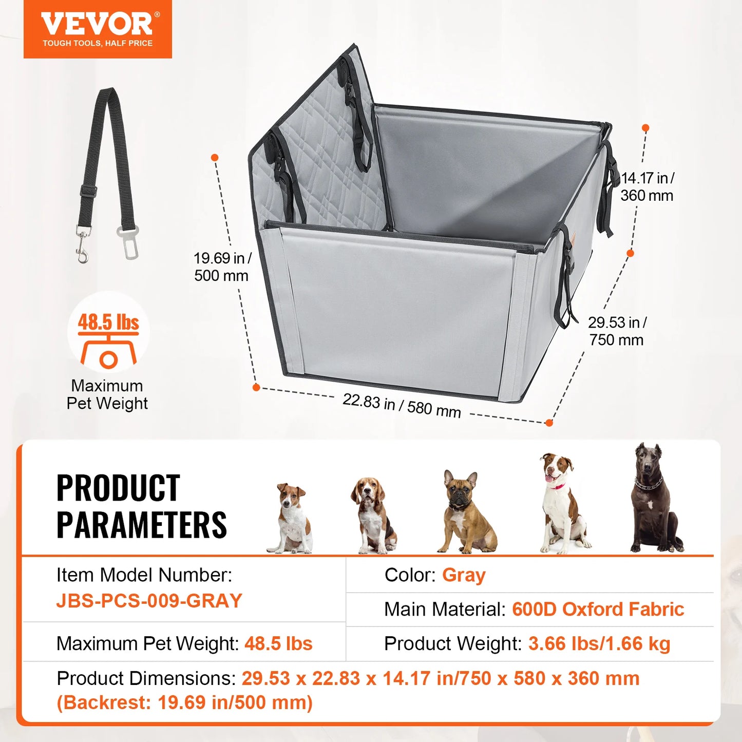 Dog Car Seat Waterproof Dog Booster Seat, Pet Car Seat with Clip-On Safety Leash, Car Bed for Medium or Large Dog