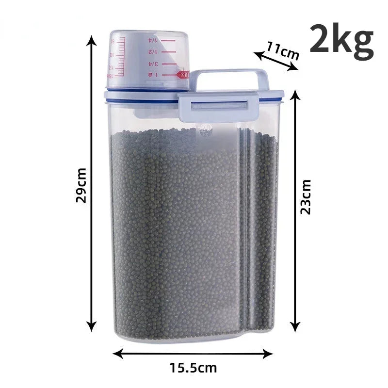 1.5kg/2kg Dog or Cat Food  Plastic Storage Tank with Measuring Cup, Container Moisture-proof Sealed Jar