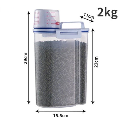 1.5kg/2kg Dog or Cat Food  Plastic Storage Tank with Measuring Cup, Container Moisture-proof Sealed Jar