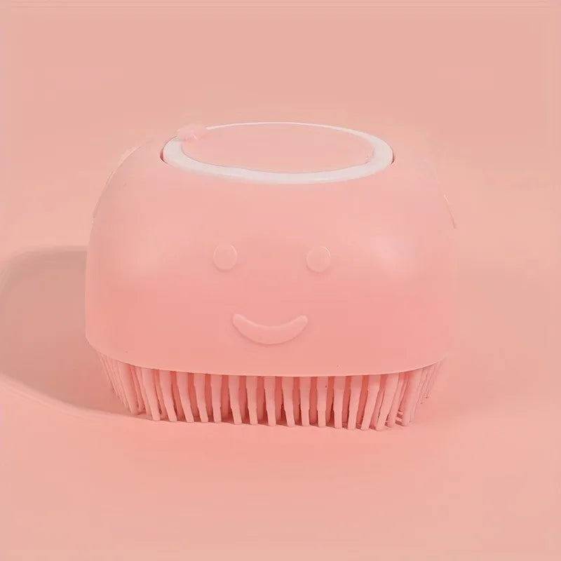 Pet Massage Brush, Shampoo Dispenser with Soft Silicone Rubber Bristle for Dogs and Cats, Shower Grooming Tool