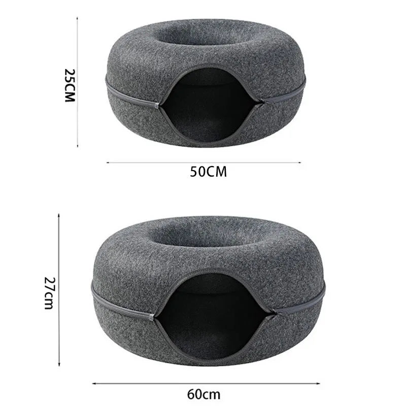 Donut Cat Bed with Interactive Tunnel , Felt Indoor Toys for Cats