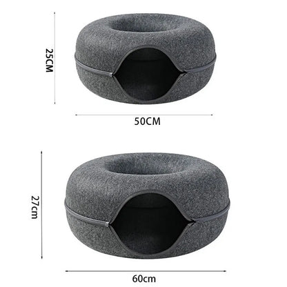 Donut Cat Bed with Interactive Tunnel , Felt Indoor Toys for Cats