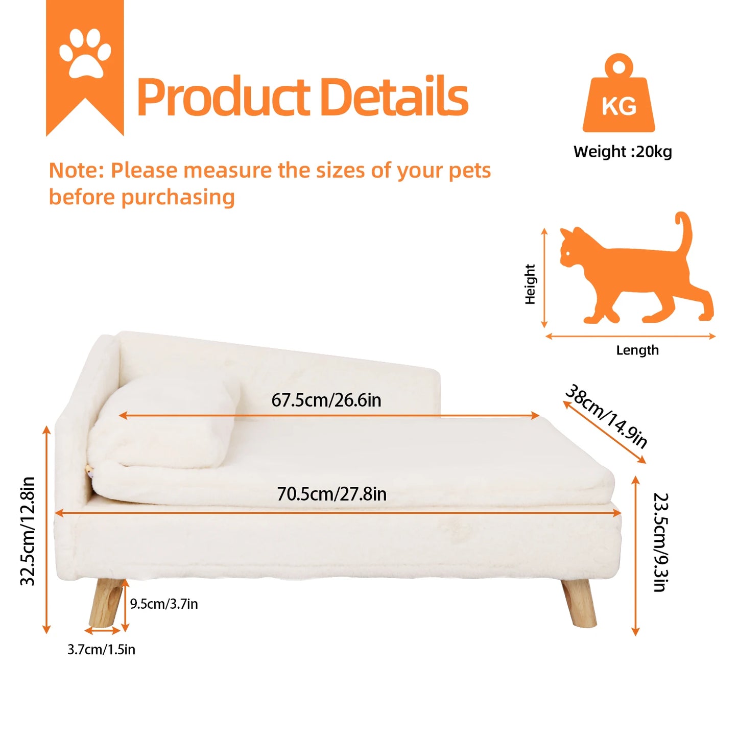Elevated Pet Bed,Nordic Pet Stool Bed with Cozy Pad, Waterproof, with Sturdy Wood Legs for Small Dog or Kitten