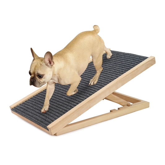 Pet Dog Ramp, Ladder, Natural Pine Wooden, Lightweight, Folding, Anti-skid Adjustable 2 Heights, Climbing Ladder