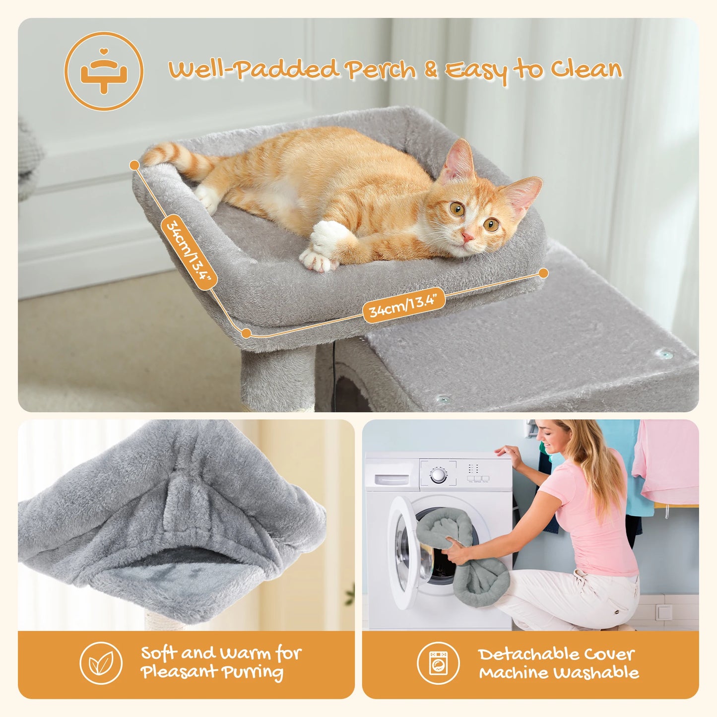 Large Cat Tree for Indoor Cats, Multi-Level Cat Tower with Sisal Scratching Post, 2 Spacious Condo, Cat Scratching Pad